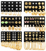 81 Pairs Gold Stud Earrings Set for Women Multipack, Trendy Pearl Cubic Zirconia Butterfly Heart Stud Hoops Earrings Packs, Gold Hoops Earrings for Jewelry Gifts