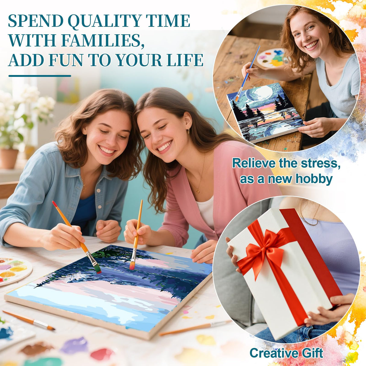 Ninonly 4 Pack Paint by Numbers Kit for Adults Framed Canvas, Art Supplies for Adults Beginners with Easel, Brushes, Acrylic Paint Set for Christmas Gift & Decor, 9 * 12 Inch