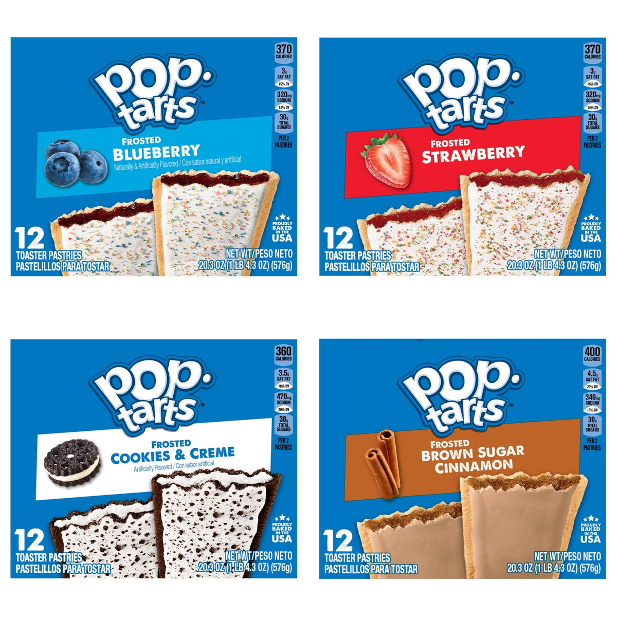 Pop-Tarts Toaster Pastries, Breakfast Foods, Kids Snacks, Value Pack, 4-Flavor Variety Pack (5 Boxes, 60 Pop-Tarts)