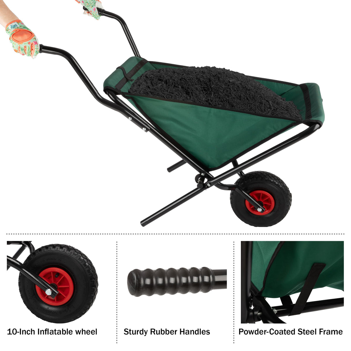 Pure Garden Folding Wheelbarrow with 80lb Capacity, Green