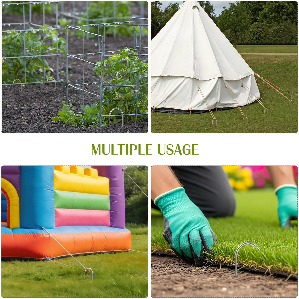 Whonline 200 Pack Landscape Staples, 6 Inch Round-top Garden Stakes