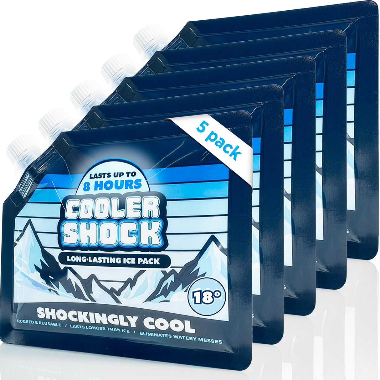 Cooler Shock Reusable Ice Packs for Coolers - 5 Ice Packs for Lunch Bags - Long-Lasting Cold Freezer Packs for Lunch Boxes - Cooler Accessories for School, Beach & Fishing - Camping Gifts