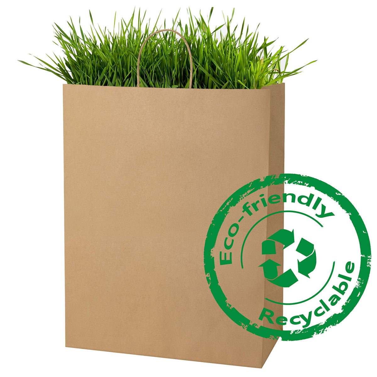 BagDream Large Paper Bags with Handles 13x7x17 Inch Kraft Brown 50 Pcs Bulk