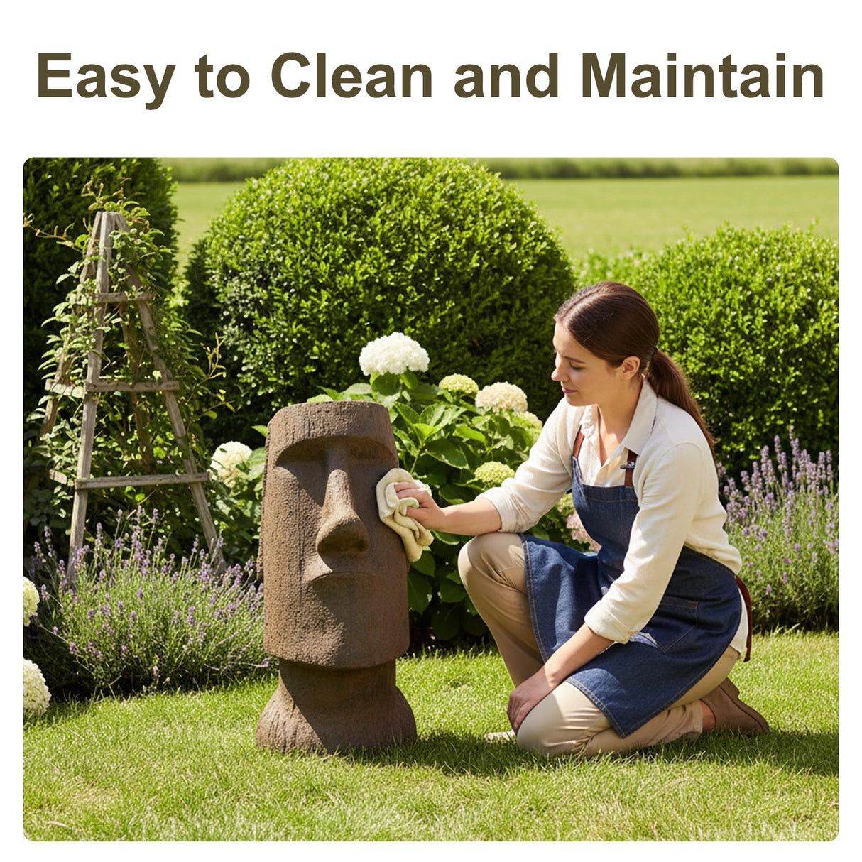 FlowLuxe 35.6" H Moai-Inspired Statue - Easter Island Head Sculpture for Indoor & Outdoor - Iconic Moai Design Statue for Garden Yard Patio Lawn Porch Decor