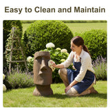 FlowLuxe 35.6" H Moai-Inspired Statue - Easter Island Head Sculpture for Indoor & Outdoor - Iconic Moai Design Statue for Garden Yard Patio Lawn Porch Decor