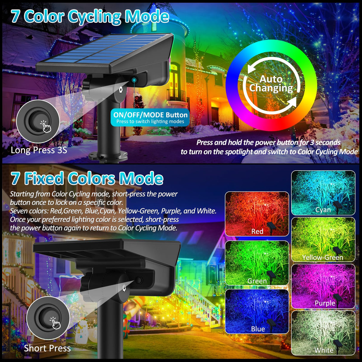 T-SUNUS Halloween Solar Color Landscape Spotlights Outdoor, IP65 Waterproof RGB Spot Light 2 Pack Auto Dusk to Dawn Landscaping Wall Lights for Christmas Tree Yard Garden Driveway Porch Walkway Pond