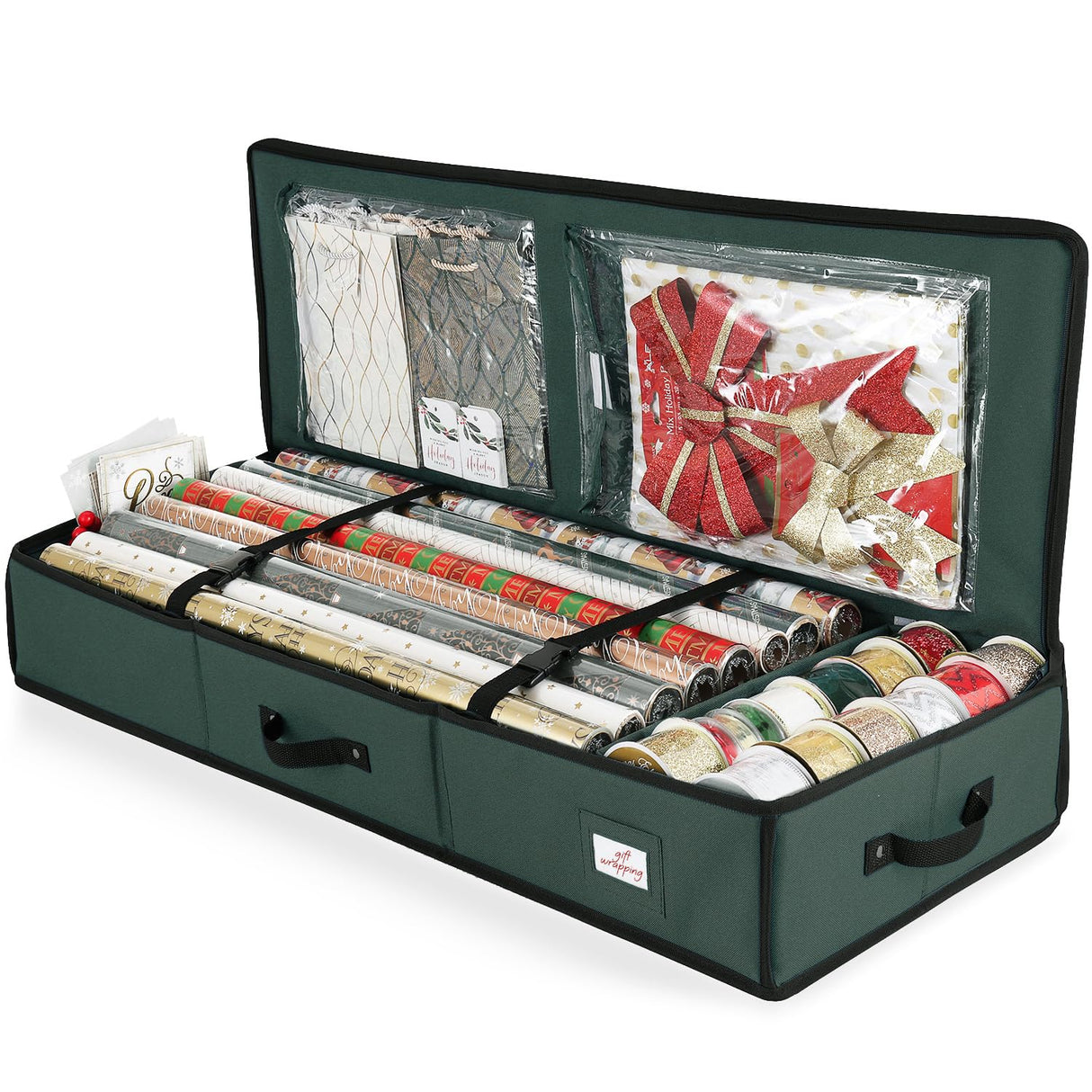 Hearth & Harbor Wrapping Paper Storage Container - Christmas Storage Bag with Interior Pockets - Gift Wrapping Organizer Storage Fits Up to 22 Rolls of 40" - Tear Proof Wrapping Paper Organizer