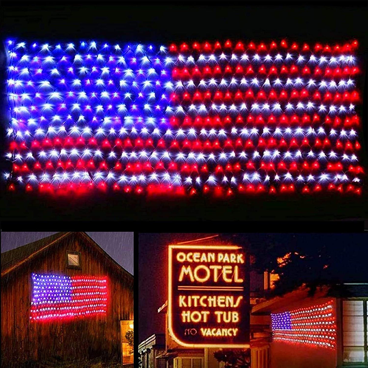 (New) American Flag Lights, Outdoor String Lights 420 LED Waterproof Led Flag Net Light Patriotic Ornaments for Outdoor Home Yard,Garden, Camping, Memorial Day, 4th of July, Christmas Decorations