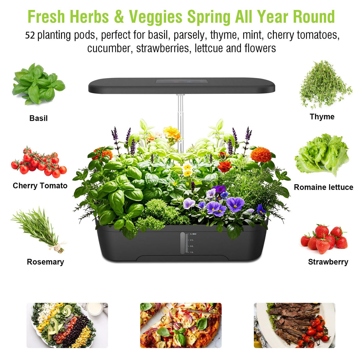 52 Pods Smart Hydroponics Growing System Indoor Herb Garden with Auto Timer