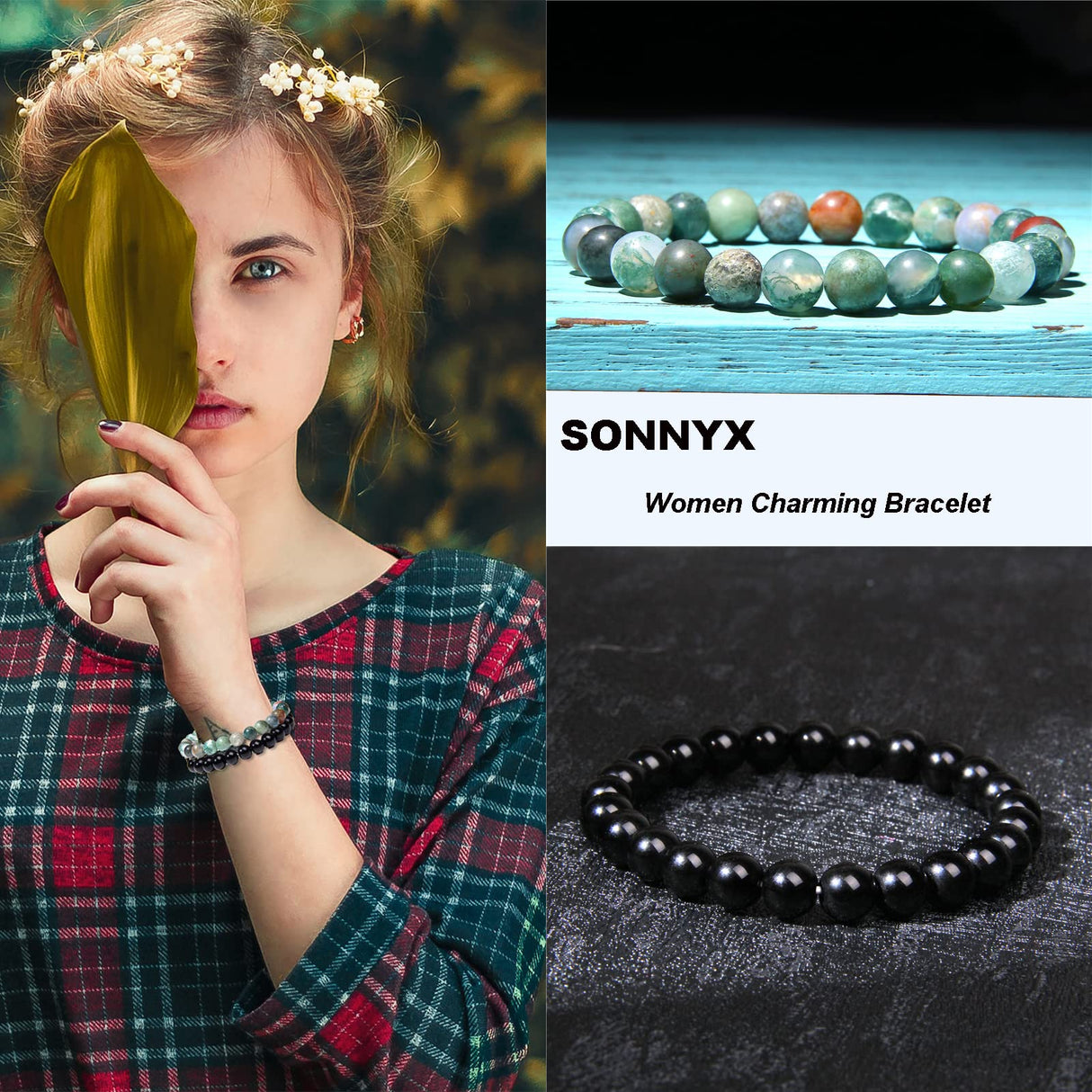 SONNYX 15 PCS 8mm Gorgeous Semi-Precious Gemstones Bracelets Unisex