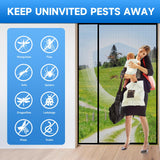 LONGEAS Magnetic Screen Door Mesh Left Right Side Opening Upgraded PET Material Mesh Stronger Than Fiberglass and Polyester,Keep Bugs Out,Pet & Kid Friendly Screen Size 74'' X 82''
