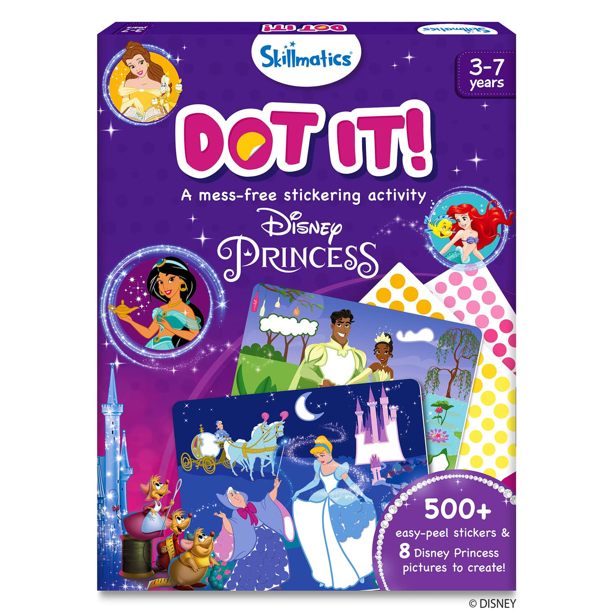 Skillmatics Dot It Sticker Art - Disney Princess, Mess-Free Fun for Kids, Stocking Stuffers, 500+ Stickers, Craft Kits, DIY Scrapbooking Activity, Travel Toys, Christmas Gifts for Ages 3, 4, 5, 6, 7