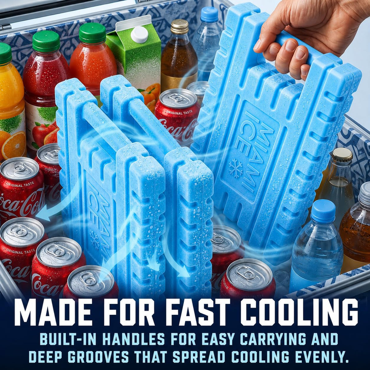 Miami Ice XL Reusable Ice Packs for Cooler (12"x9") - Replaces 14 lbs of Ice, Stays Cold up to 96 Hours, BPA-Free, Built-in Handle, Large Frozen Cooler Ice Packs - 2 Pack
