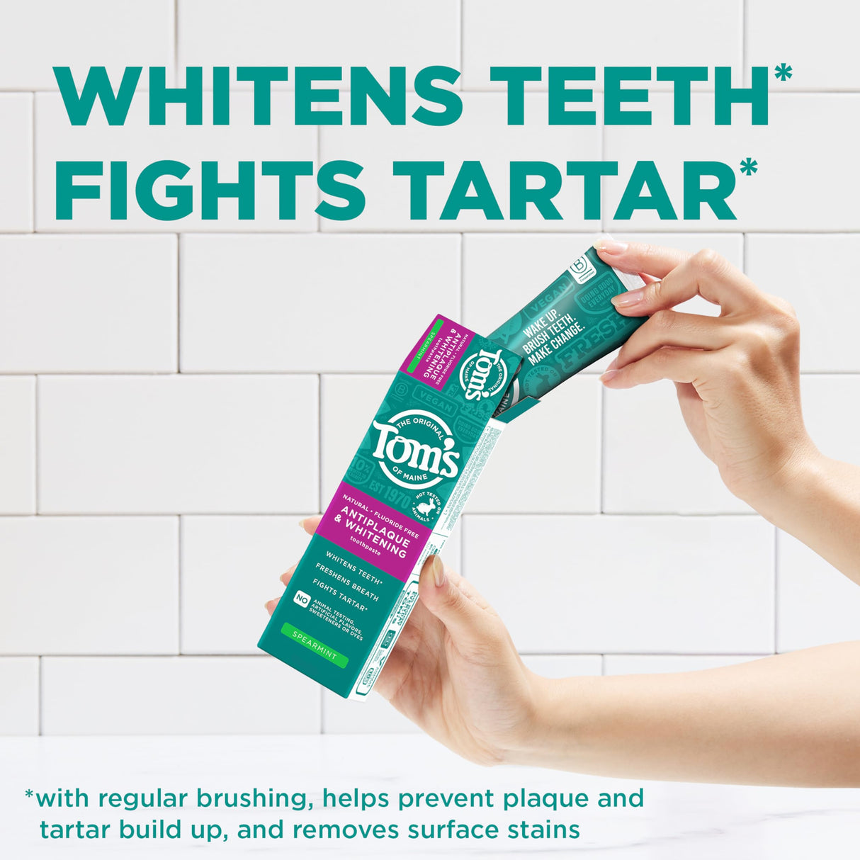 Tom’s of Maine Antiplaque and Whitening Fluoride Free Toothpaste, Spearmint 3-Pack