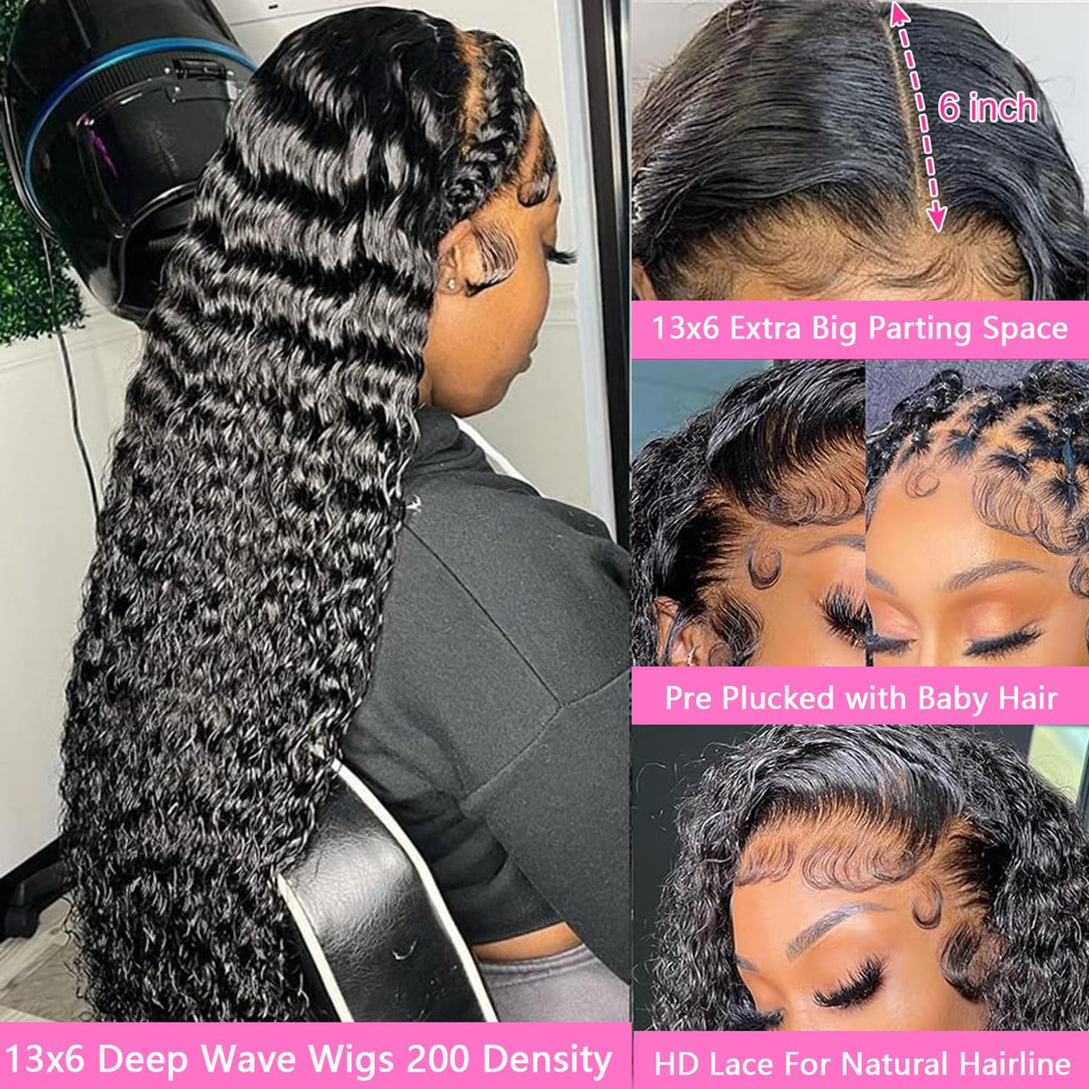 30 Inch Deep Wave Lace Front Wigs Human Hair Pre Plucked 13x6 HD Lace Front Curly Wigs Human Hair 200% Density Glueless Frontal Wigs Human Hair with Baby Hair Curly Wigs for Women Natural Black