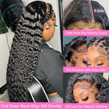 30 Inch Deep Wave Lace Front Wigs Human Hair Pre Plucked 13x6 HD Lace Front Curly Wigs Human Hair 200% Density Glueless Frontal Wigs Human Hair with Baby Hair Curly Wigs for Women Natural Black