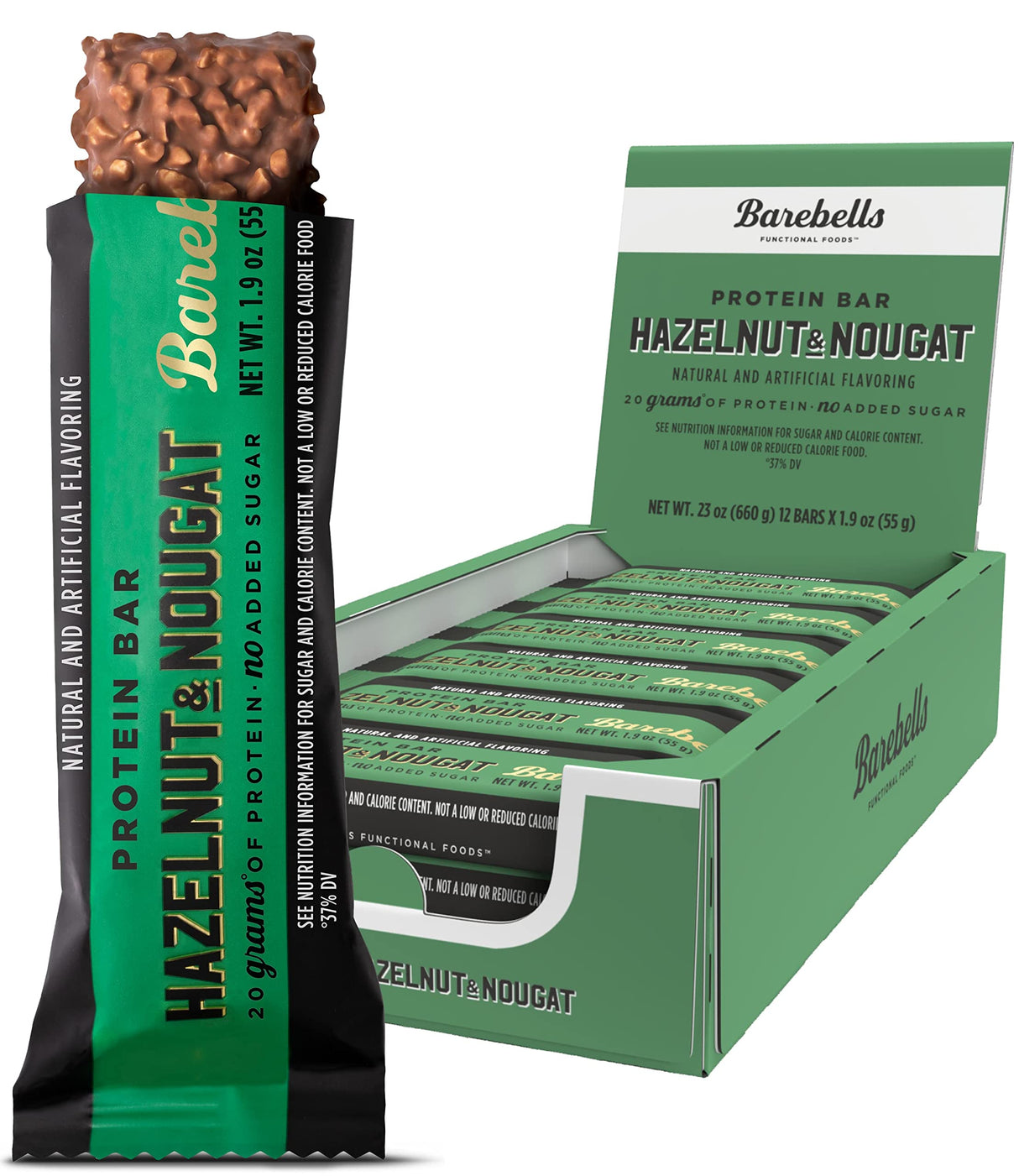 Barebells Protein Bars Hazelnut & Nougat - 12 Count, 1.9oz Bars - Protein Snacks with 20g of High Protein - Chocolate Protein Bar with 1g of Total Sugars - On The Go Protein Snack & Breakfast Bars