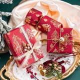 WRAPAHOLIC 30 Inch Jumbo 3D Kraft Christmas Wrapping Paper - 30 Inch x 16.5 Feet - Gold and Red Christmas Tree Wrapping Paper with Embossed Perfect for Holiday, Party Celebration