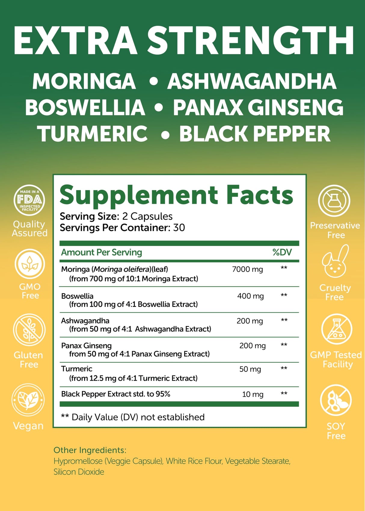 Lunakai USA Made Pure Moringa Capsules – 7850mg Advanced Moringa Leaf Extract Supplement with Ashwagandha, Boswellia, Ginseng & Turmeric, 60ct