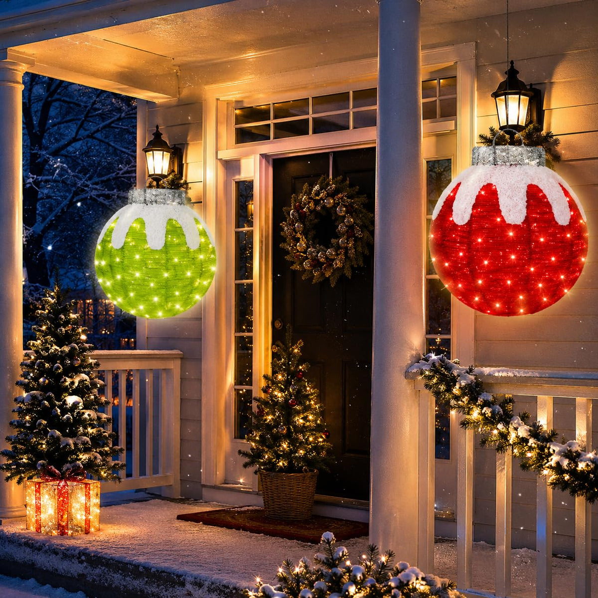Tngan 2 Pcs Outdoor Christmas Ornaments, Lighted Pop-Up Holiday Ball Decoration with 160 LED Lights, 8 Light Functions, Lighted Collapsible Christmas Outdoor Decorations for Yard, Patio, Home