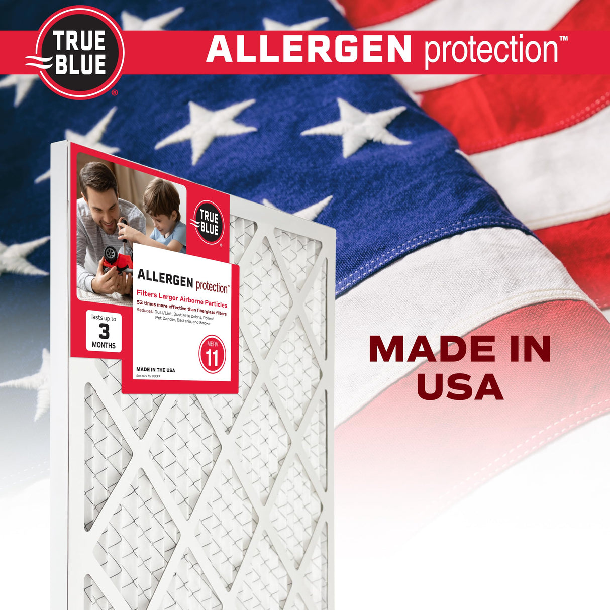 True Blue 12x36x1 MERV 11 Allergen Air Filter (4-Pack) | Electrostatic Pleated HVAC Furnace Air Filter | Replacement Filter for Home Use | Made in USA