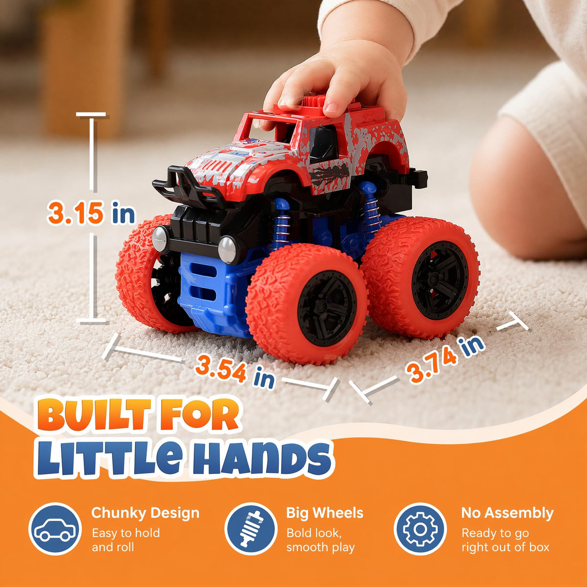 Monster Truck for Boys 3 4 5 6 7 Year Old Push and Go Friction Powered Car