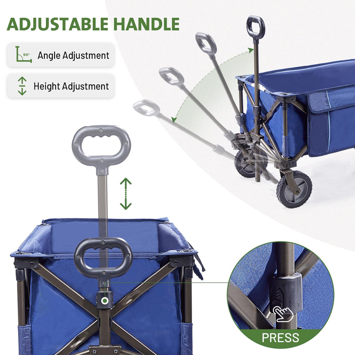 TIMBER RIDGE Tailgate Collapsible Folding Wagon Cart, Heavy Duty Utility Push Pull Beach Wagon Foldable, Outdoor Grocery Cart with Side Pockets for Camping, Garden, Shopping, Holds 225 lbs, Blue