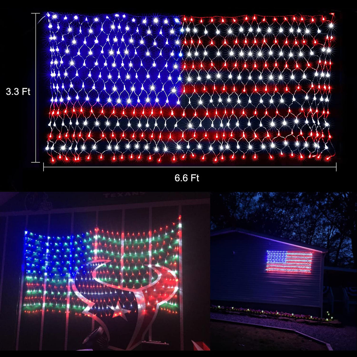 HYH American Flag Lights with 420 Super Bright LEDs,Waterproof Led Flag Net Light of The United States for Yard,Garden Decoration, Festival, Holiday, Party Decoration,Christmas Decorations
