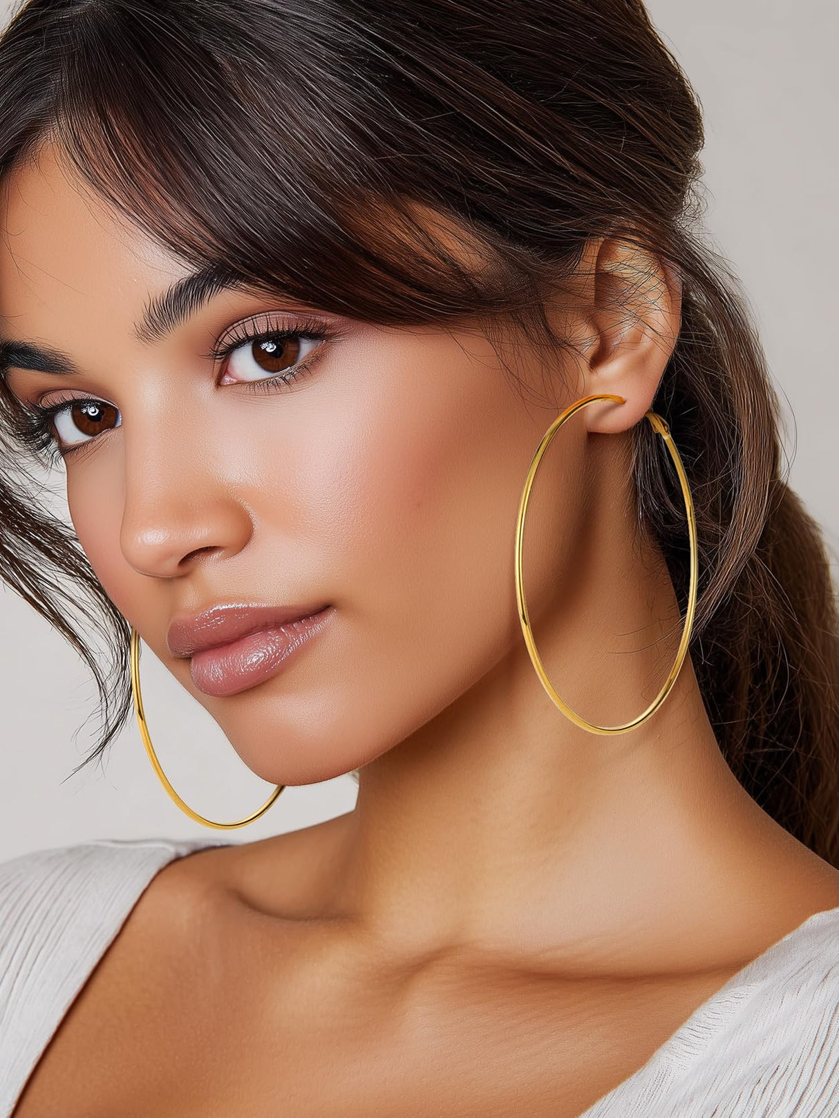KeyStyle Hoop Earring for Women,90mm Extra Large Gold Lightweight Hoop