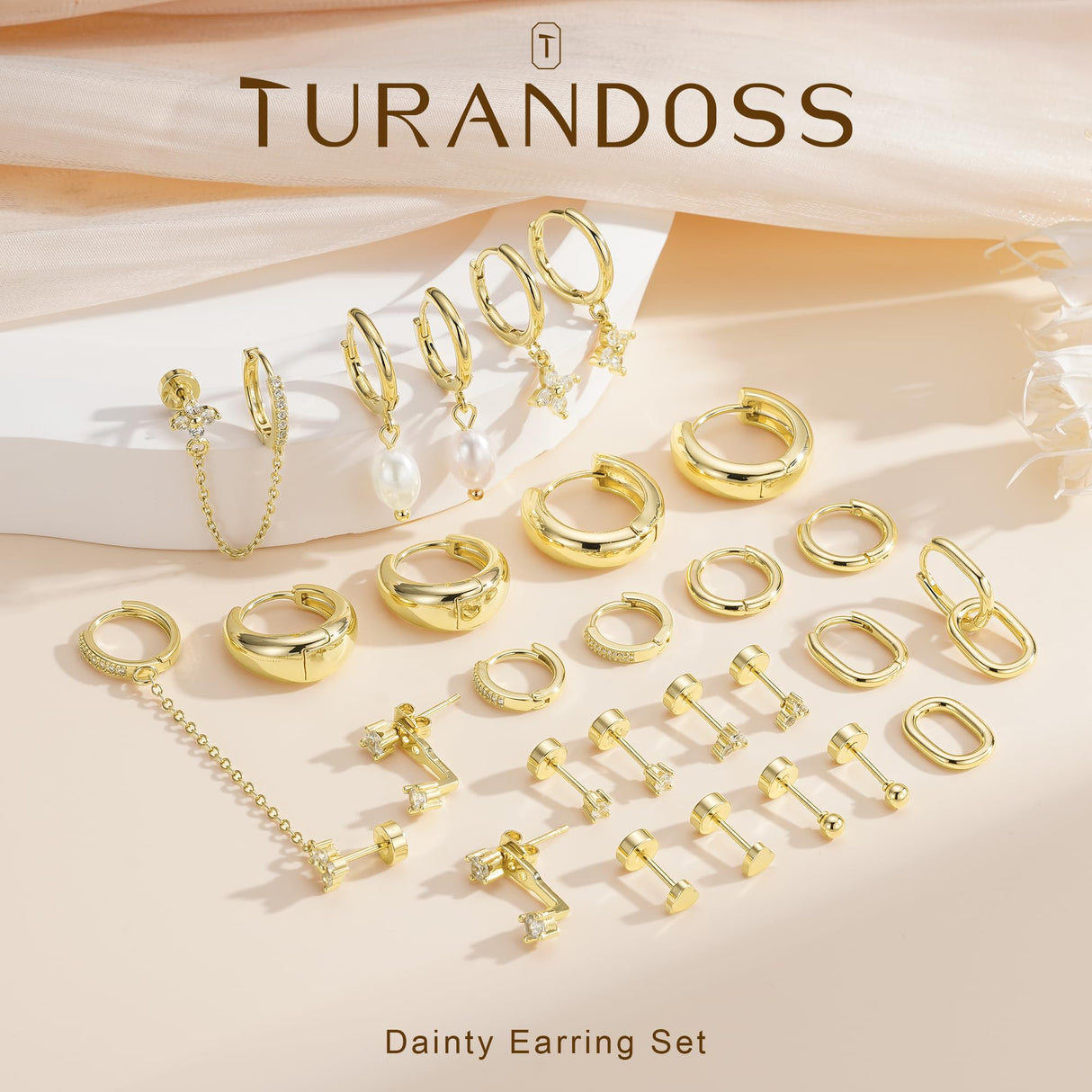 Turandoss 13 Pairs Gold Hoop Stud Earrings for Women