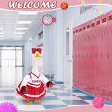 Sunnymove 2 Pcs Cheerleader Porch Goose Outfit Classroom Clothes Cheerleading Costume with Pom Poms and Bow for 23" Lawn Cement Goose Halloween Garden Yard Outdoor Classroom Decorations (Red)