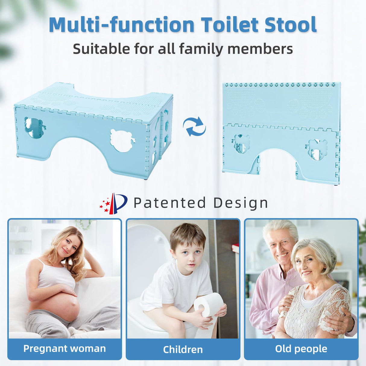 7inches Foldable Toilet Stool (Blue), Healthy Bathroom Squatting Posture Poop Stool with Anti-Slip Feet, A Good Helper to Effective Relief of Constipation, Easy to Storage Toilet Squat Stool