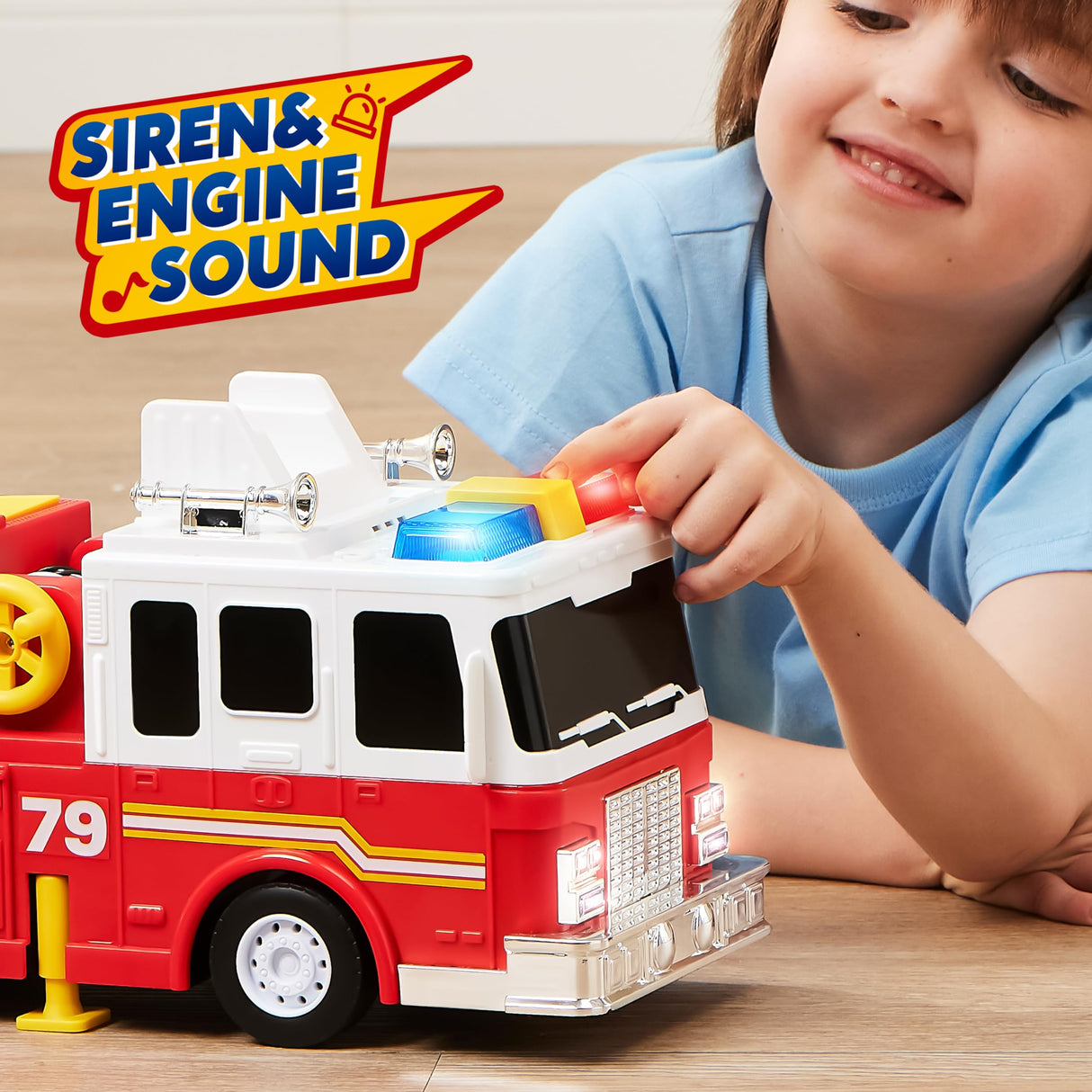 Extra Large Toddler Fire Truck Toys for Boys with 33-inch Ladder, Realistic Sirens, Lights & Sprinkler Pump, Big Firetruck Emergency Vehicle, Kids Toys for Age 3, 4, 5, 6, 7, Christmas Birthday Gift