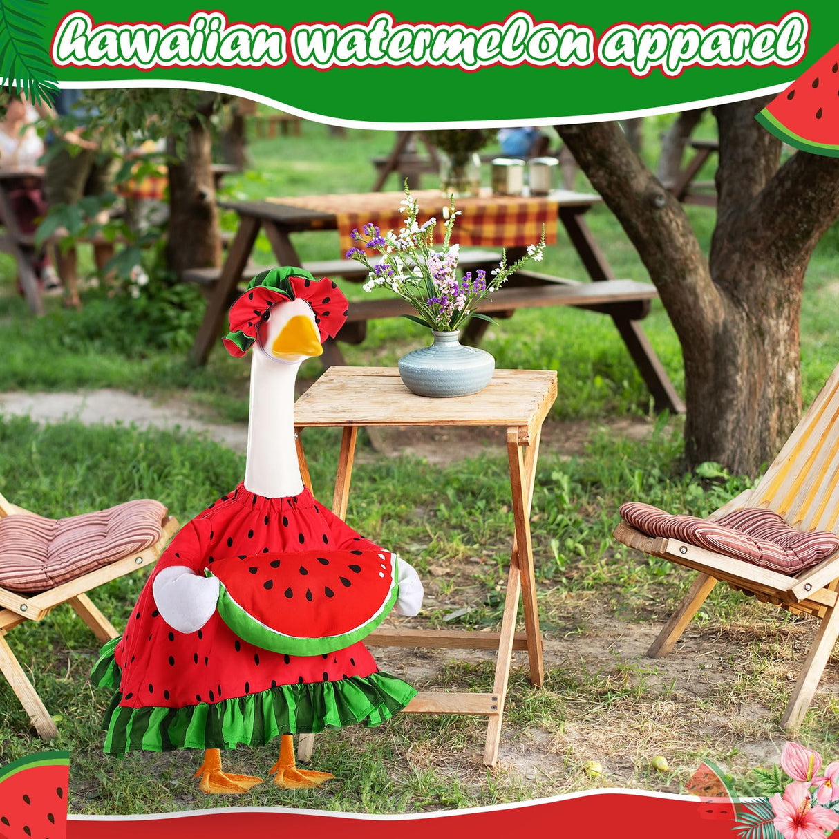 Sanwuta Summer Goose Outfits for 23" Porch Goose Watermenlon Lemon Strawberry Geese Costume Outfit with Hat for Summer Garden(Watermelon)
