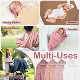 Peryiter 4 Pcs Muslin Hooded Baby Towels, 32"x 32" Cotton Newborn Bath Towel Muslin Infant Baby Blankets Absorbent Unisex Christmas Registry Gift Essentials for Girls Boys (Light Pink)