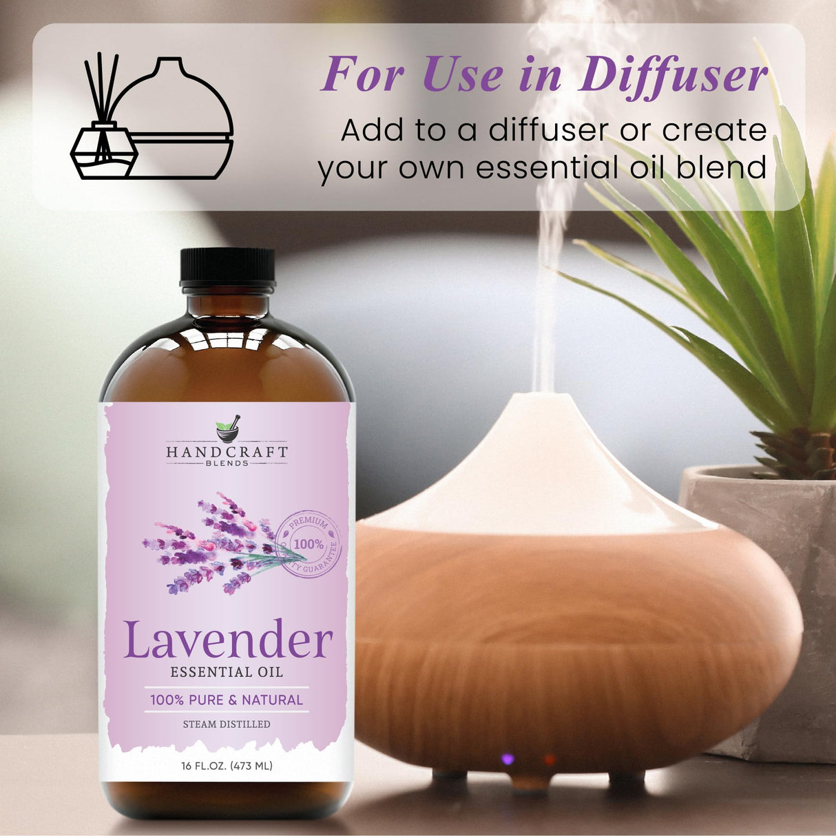 Handcraft Blends Lavender Essential Oil in Glass Bottle - Huge 16 Fl Oz - 100% Pure and Natural - Premium Grade Essential Oil for Diffuser and Aromatherapy, and DIY Soap Making