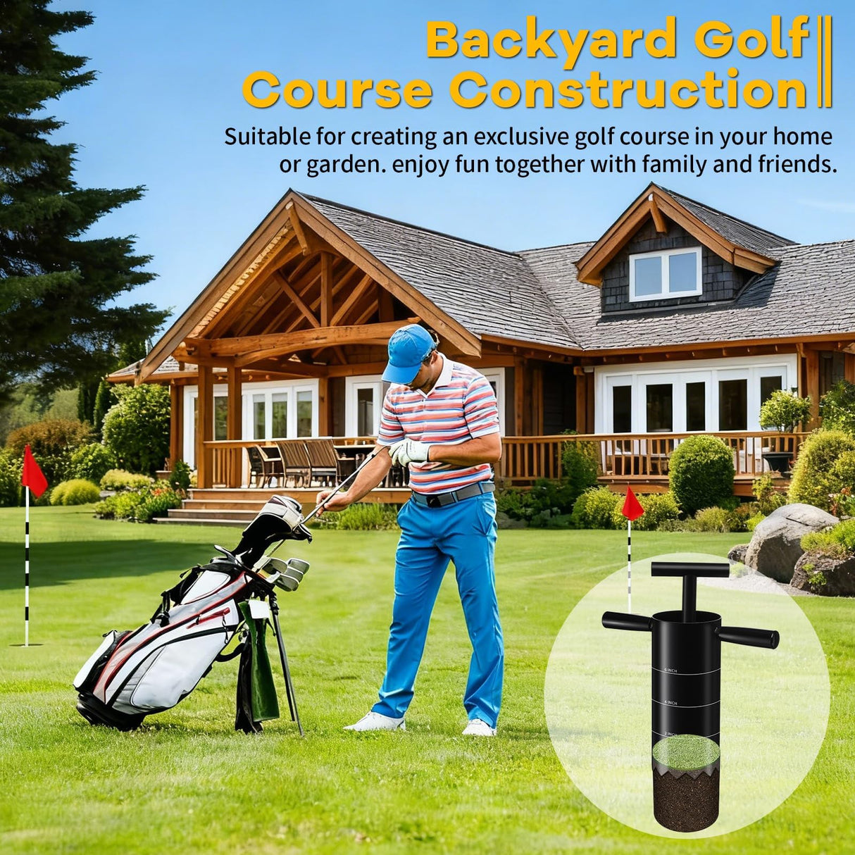 Portable Golf Hole Cutter with Detachable Handle, USGA Standard 2 Inch, 4 Inch and 6 Inch Holes Digger Tool, Golf Holes for Backyard Putting Green Hole Cutter, Lawn Garden Outdoor Practice Training