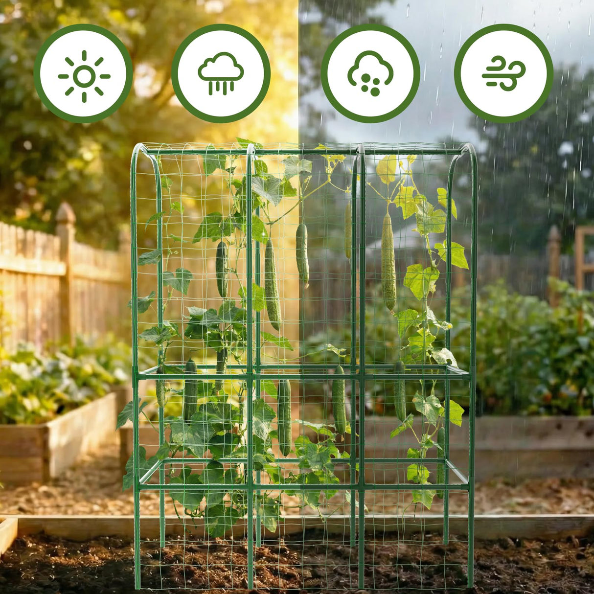 62" Tall Cucumber Trellis for Raised Bed, Garden Trellis for Climbing Plants Outdoor, U-Shape Metal Arch Vegetables Trellis Plant Support for Zucchini Squash Vines