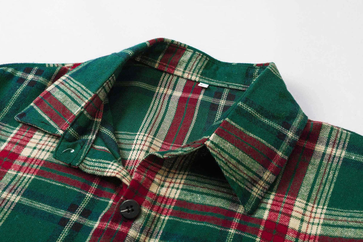 Cromoncent Men's Casual Plaid Flannel Long Sleeve Button Down Shirt,Christmas Green Red,XX-Large