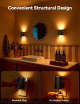 Brightown 2 Pack Black White Night Lights Plug into Wall, Modern Night Light with Rotating Plug, Dusk to Dawn Sensor, 0-100LM Stepless Dimming Aora Night Light for Hallway Bedroom Bathroom,Amber