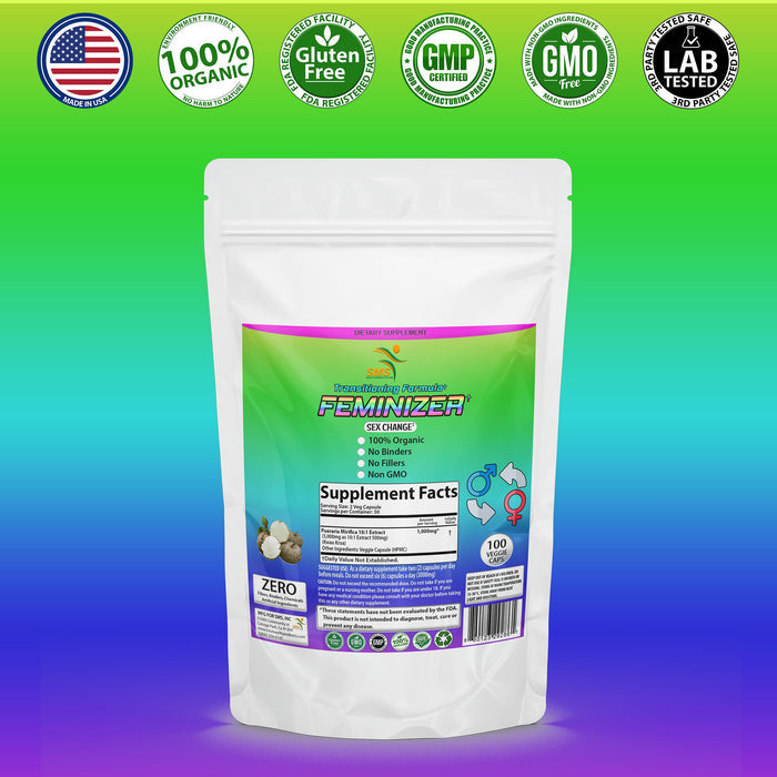 Feminizer Herbal Supplement – Pueraria Mirifica 1000mg, 100 Veggie Capsules – Natural Plant Extract