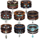 Tondiamo 48 Pcs Punk Wooden Beads Bracelets Gothic Bracelet for Men