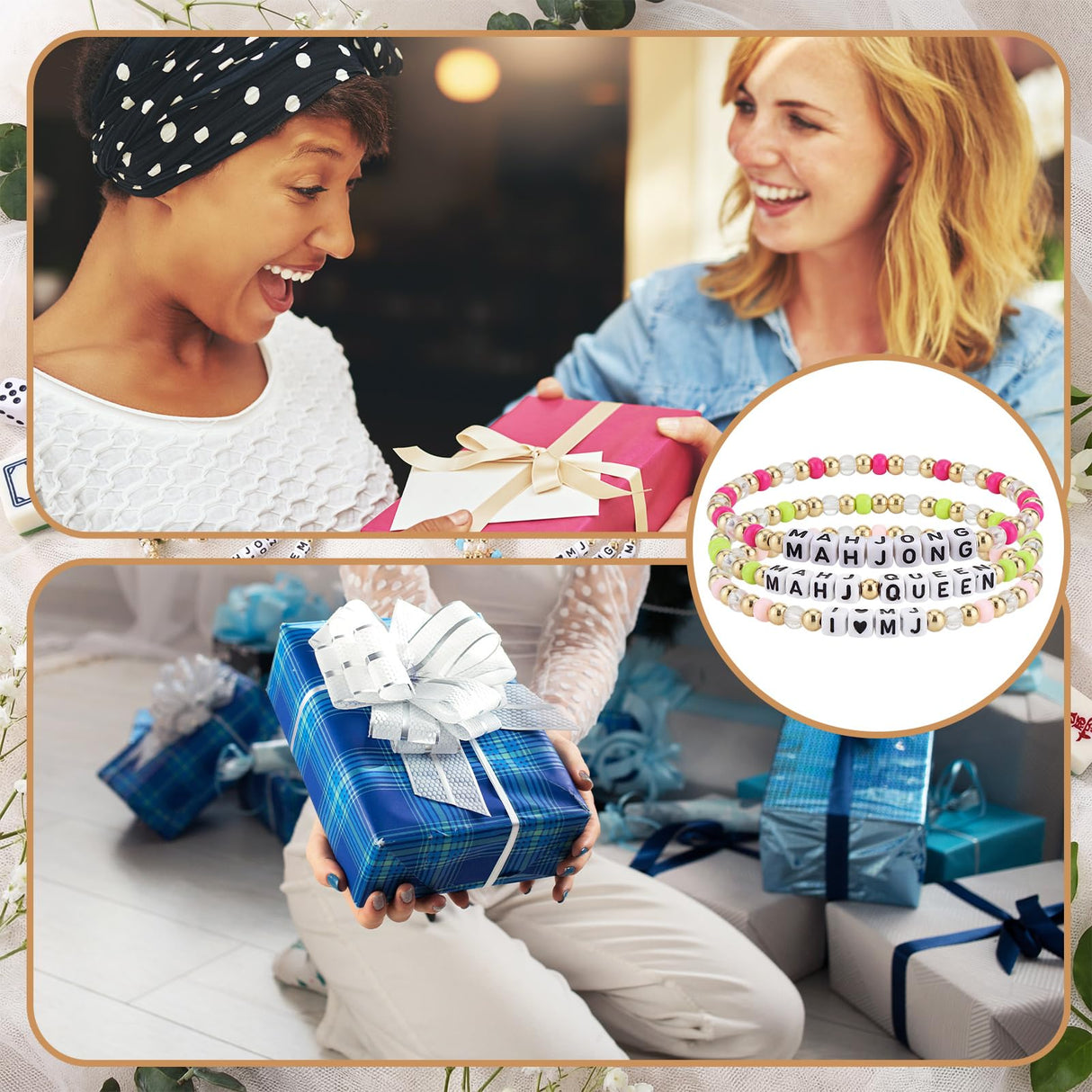 Kigeli 48 Pcs Mahjong Bracelet Gifts for Women Colorful Beaded Mahjong Lucky Bracelet Bulk Acrylic Mah Jong Chinese Jewelry for Friends Mom Grandma New Year Birthday Party Supplies