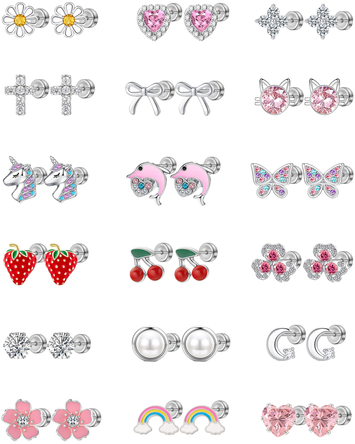 18 Pairs Hypoallergenic Screw Back Earrings for Girls Women