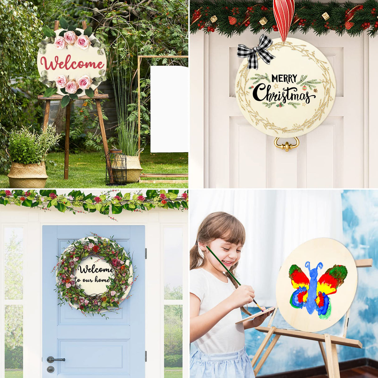 Whaline 18 Inch Wood Circles for Crafts 10Pcs Christmas Unfinished Round Wooden Discs Farmhouse Rustic Wood Sign 3mm Natural Blank Wood Slices for Winter DIY Painting Carving Art Craft Wood Burning