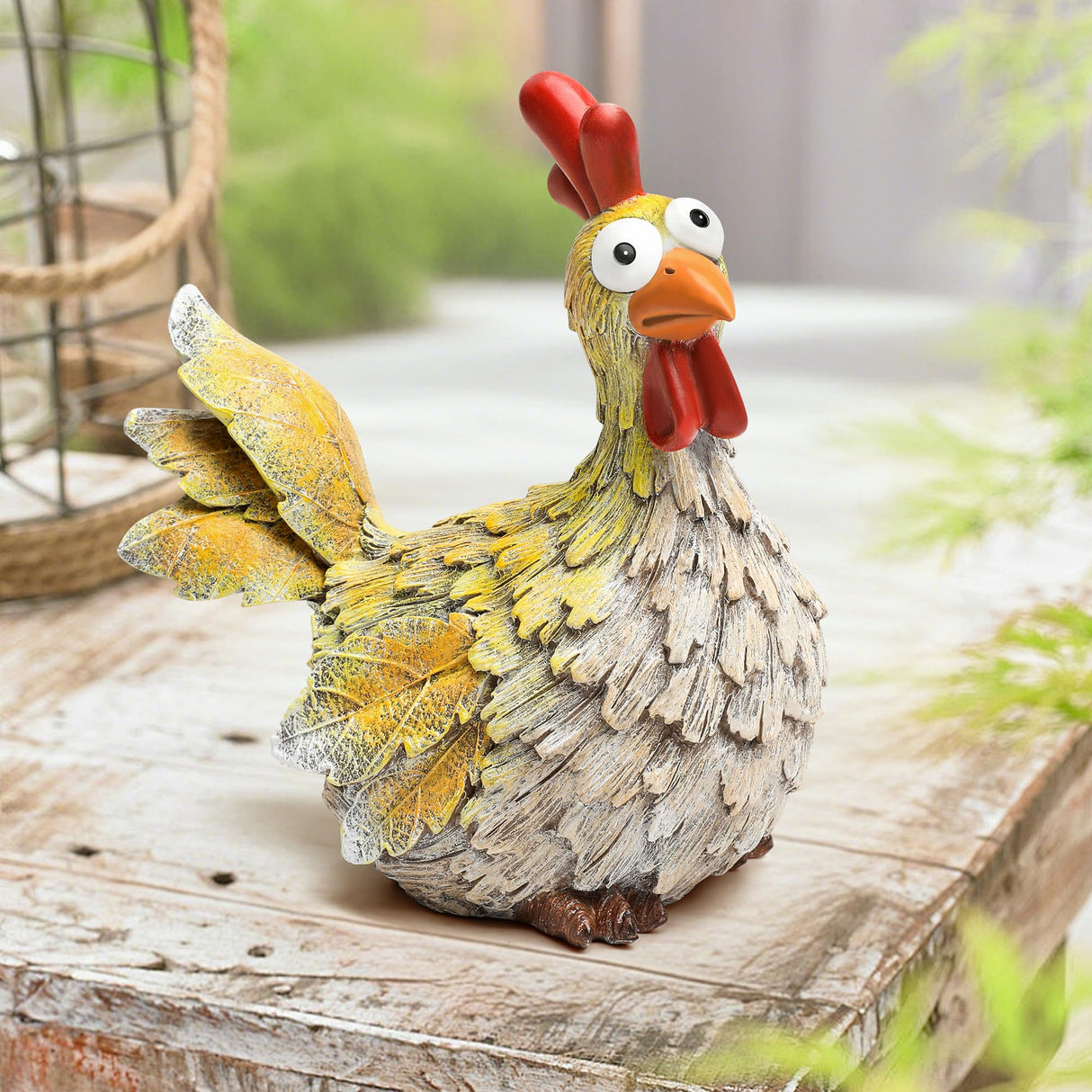 Wiresusan Outdoor Farmhouse Funny Chicken Statues Garden Cute Chicken Decorations Resin Animal Figurines Hen Yard Art Sculpture for Farm, Garden, Patio, Lawn, Outside Home Hen Decor