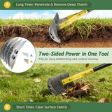 Thatch Rake, 15-Inch Wide Manual Dethatcher Rake for Cleaning Dead Grass, Loosening Soil, 55" Efficient Steel Metal Dethatching Rake with Long Adjustable Handle, Thatch Rakes for Lawns, Yard, Garden