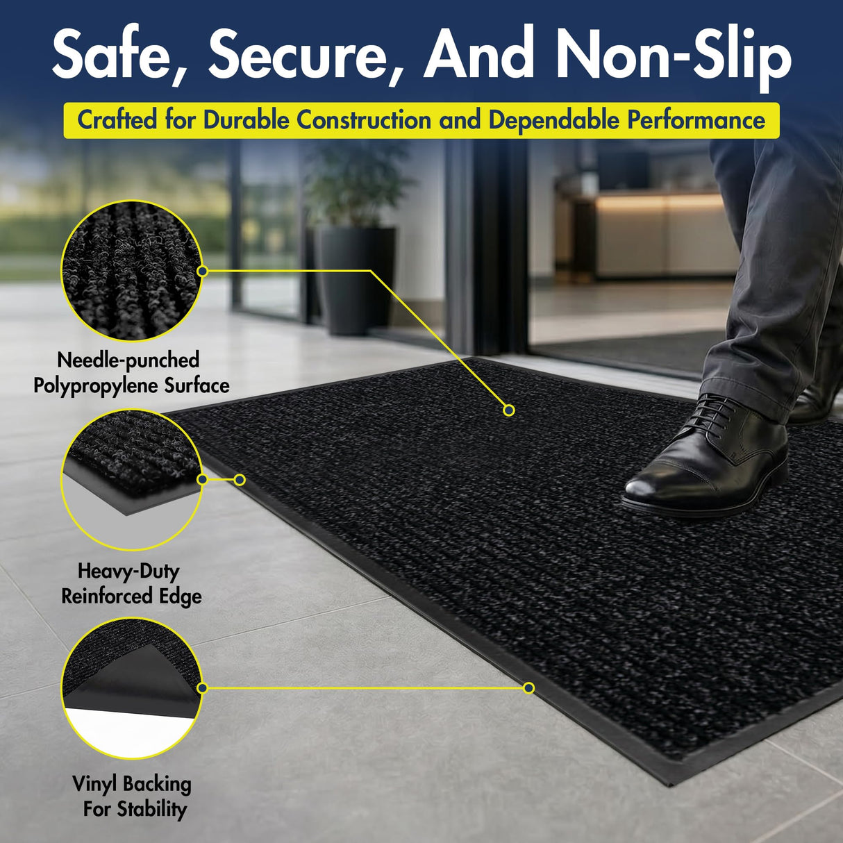 Notrax 109 Industrial Door Mat, 3' x 4' Entrance Mat, Heavy Duty Commercial Rugs for Entryway, Welcome Lobbies, Garage, and Mudroom, Made in the USA, Charcoal Black, Brush Step 109S0034CH