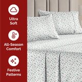 King Christmas Trees Sheet Set - Holiday Xmas Pattern Bedding Set - Deep Pockets - Snug Fit - 4 Piece - Wrinkle Free & Easy Care - Comfy Festive Winter - Holiday Sheets for Women, Men, Kids & Teens