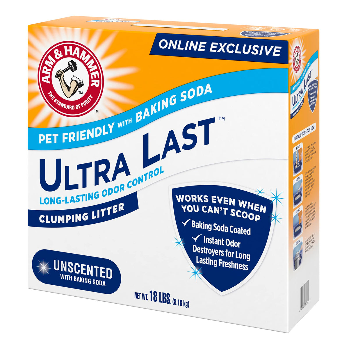 ARM & Hammer Ultra Last Clumping Cat Litter, Unscented, MultiCat, 18 Lbs